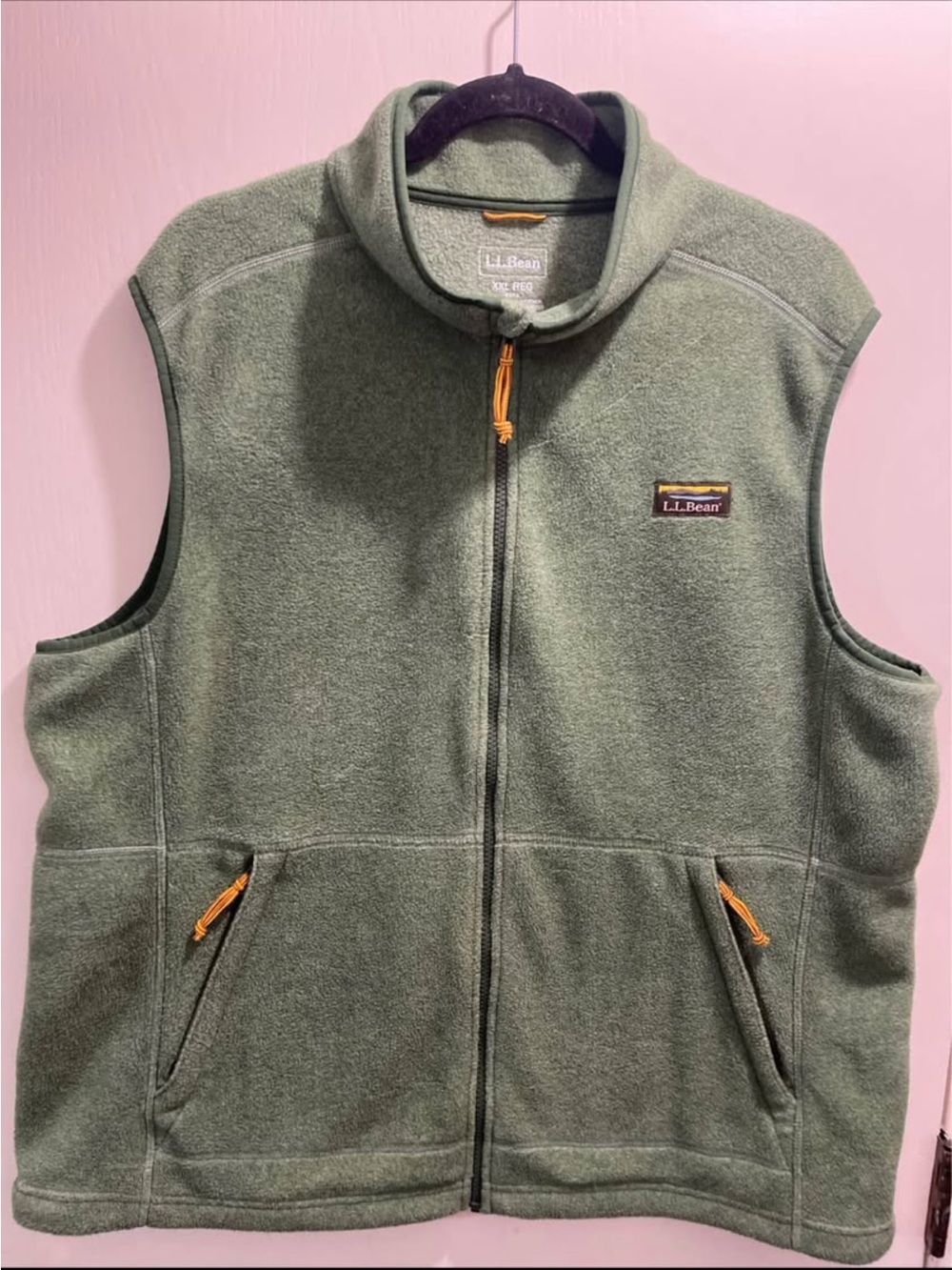 L.L. Bean Olive Green Fleece Vest with Contrast Zipper Pulls